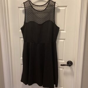 Chic Black Mesh Neckline Midi Dress Fit and Flair. 2XL